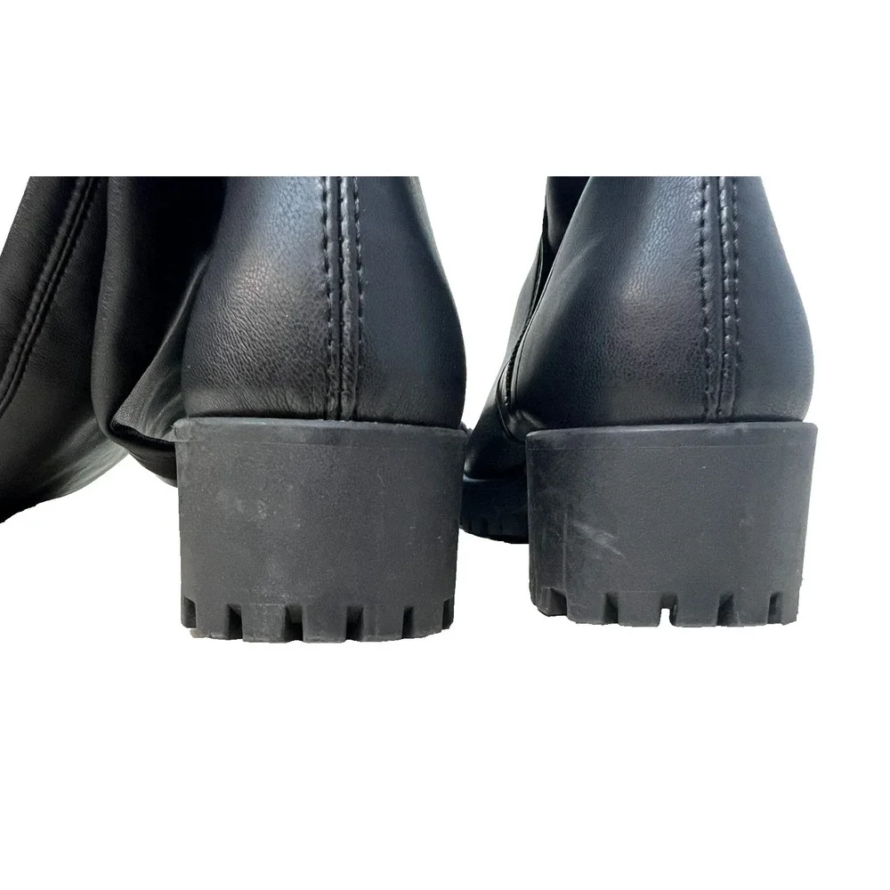 Mercante di Fiori Tall Black Boot Lug Sole Ankle Zip‎ Light Stretch Calf, 38/7.5